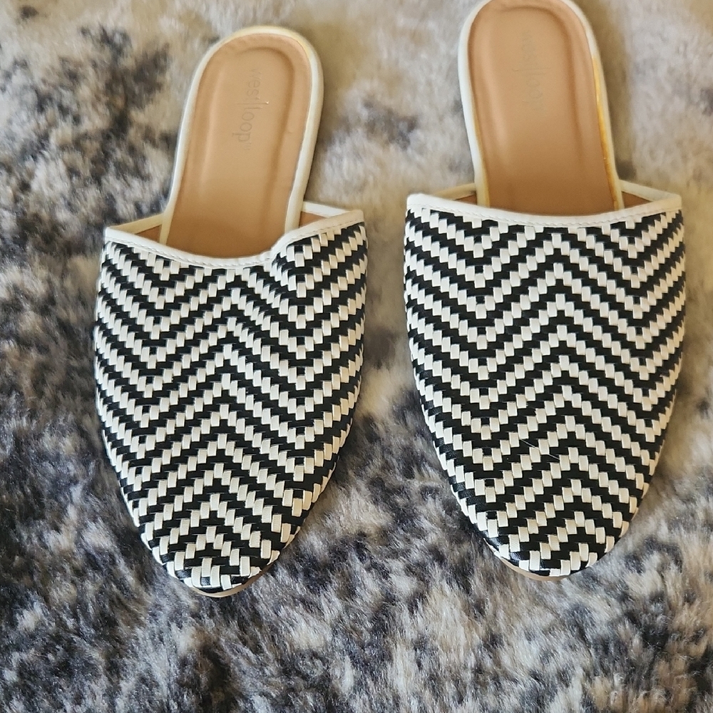 West Loop Black and White Chevron Mules